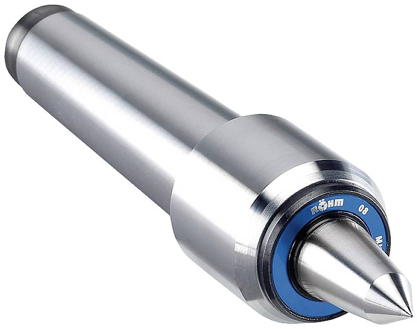 Drehmaschinen-Reitstockspitze aus Metall mit zylindrischem Schaft und konischer Spitze.