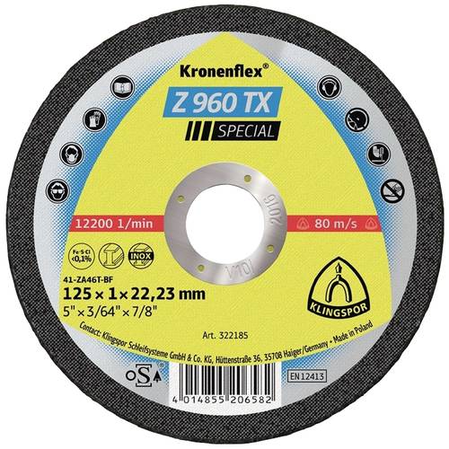 Klingspor Z 960 TX 322185 Trennscheibe gerade 125 mm 25 St. Guss, Edelstahl, Stahl