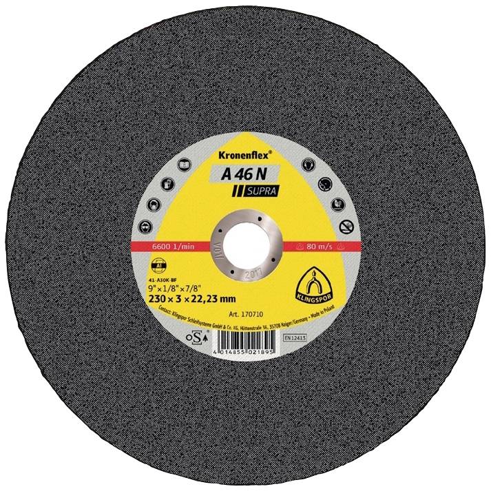 'Kronenflex A 46 N Supra' Schleifscheibe für Winkelschleifer, Durchmesser 230 mm, 80 m/s, für Metallbearbeitung, 6600 U/min.