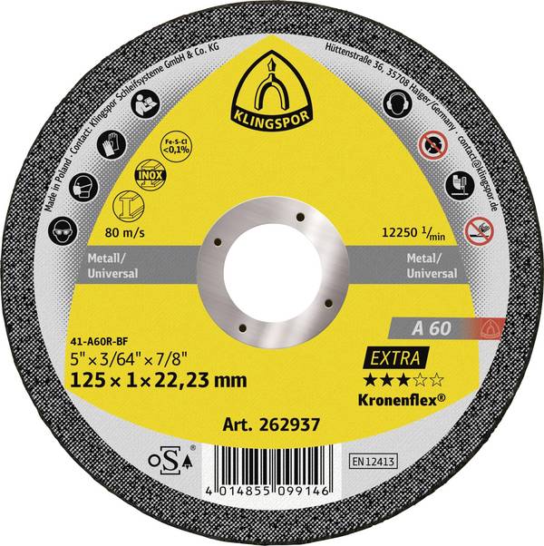 Klingspor A 60 Extra 262937 Trennscheibe gerade 125 mm 25 St. Edelstahl, Stahl