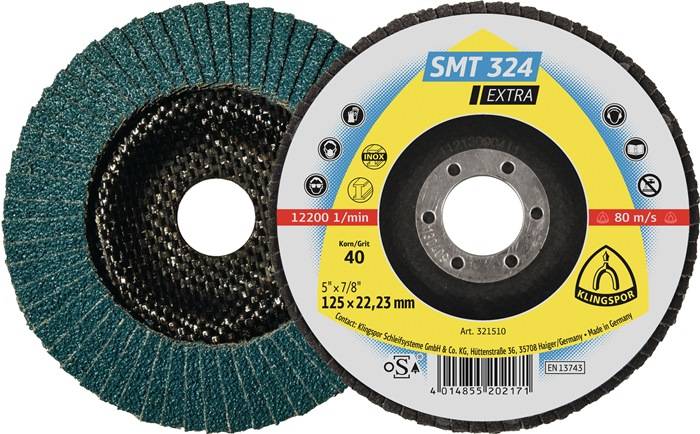 Klingspor 321510 SMT 324 Extra Fächerschleifscheibe Durchmesser 125 mm Bohrungs-Ø 22.23 mm Körnung (num) 40 INOX, Stahl ...