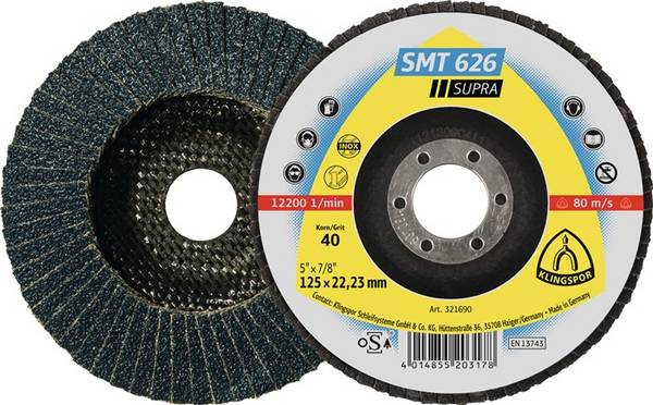 Klingspor 321684  Fächerschleifscheibe Durchmesser 125 mm Bohrungs-Ø 22.23 mm Körnung (num) 120 INOX, Stahl 10 St.