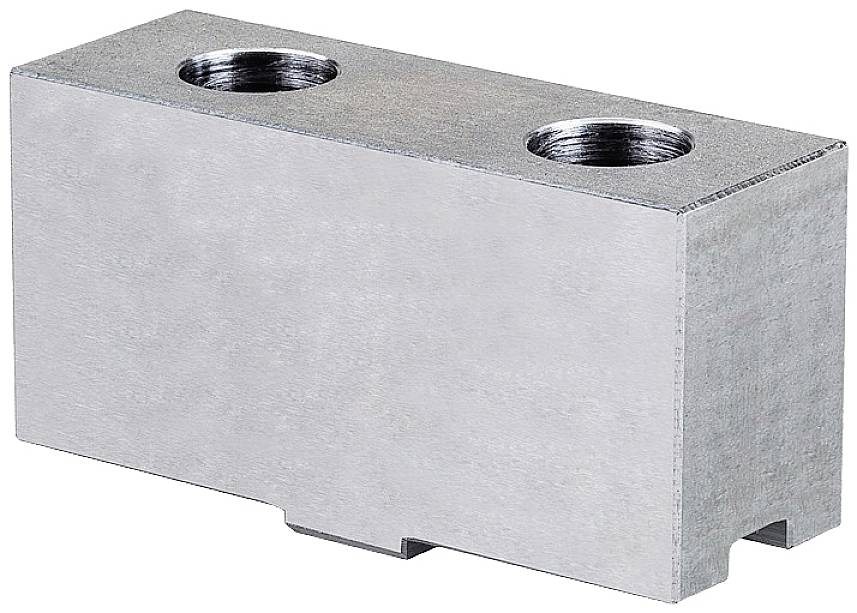 Rechteckiger Metallblock mit zwei zylindrischen Öffnungen oben. Die Oberfläche ist grau und glatt.