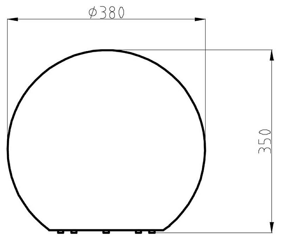 Eine technische Zeichnung eines Kreises mit einem Durchmesser von 380 mm und einer Höhe von 350 mm.