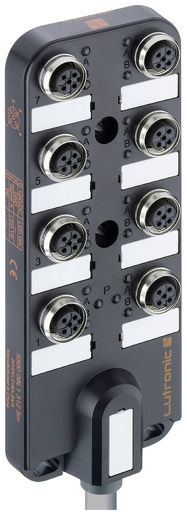 Lutronic 5500 08L1 3... 5500 08L1 312 10m Sensor/Aktorbox passiv M12-Verteiler mit Metallgewinde 1 St. Piece