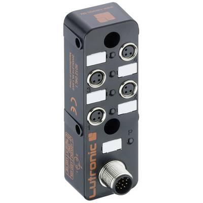 Ein schwarzes elektrisches Anschlussgerät mit mehreren runden Steckverbindungen und dem Markennamen 'Lutronic' auf der Vorderseite.