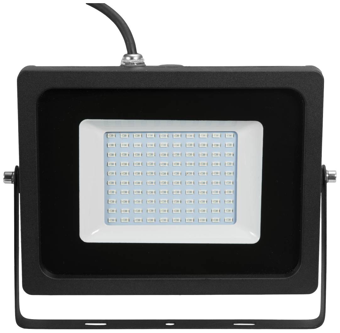 Ein rechteckiger LED-Strahler mit zahlreichen kleinen, leuchtenden LEDs in einem schwarzen Rahmen.