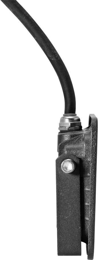 'Schwarze Elektrobaugruppe mit Kabel und Metallbefestigung, vertikal ausgerichtet.'