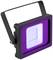 Schwarzer LED-Fluter mit violettem und weißem Licht, geeignet für Beleuchtung von Bühnen oder Partys.