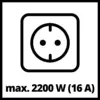 Steckdosensymbol mit Text 'max. 2200 W (16 A)' darunter, zeigt die maximale Belastbarkeit der Steckdose an.