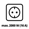 Eine Steckdose mit der Aufschrift 'max. 2000 W (16 A)', was die maximale Leistung und Stromstärke angibt.