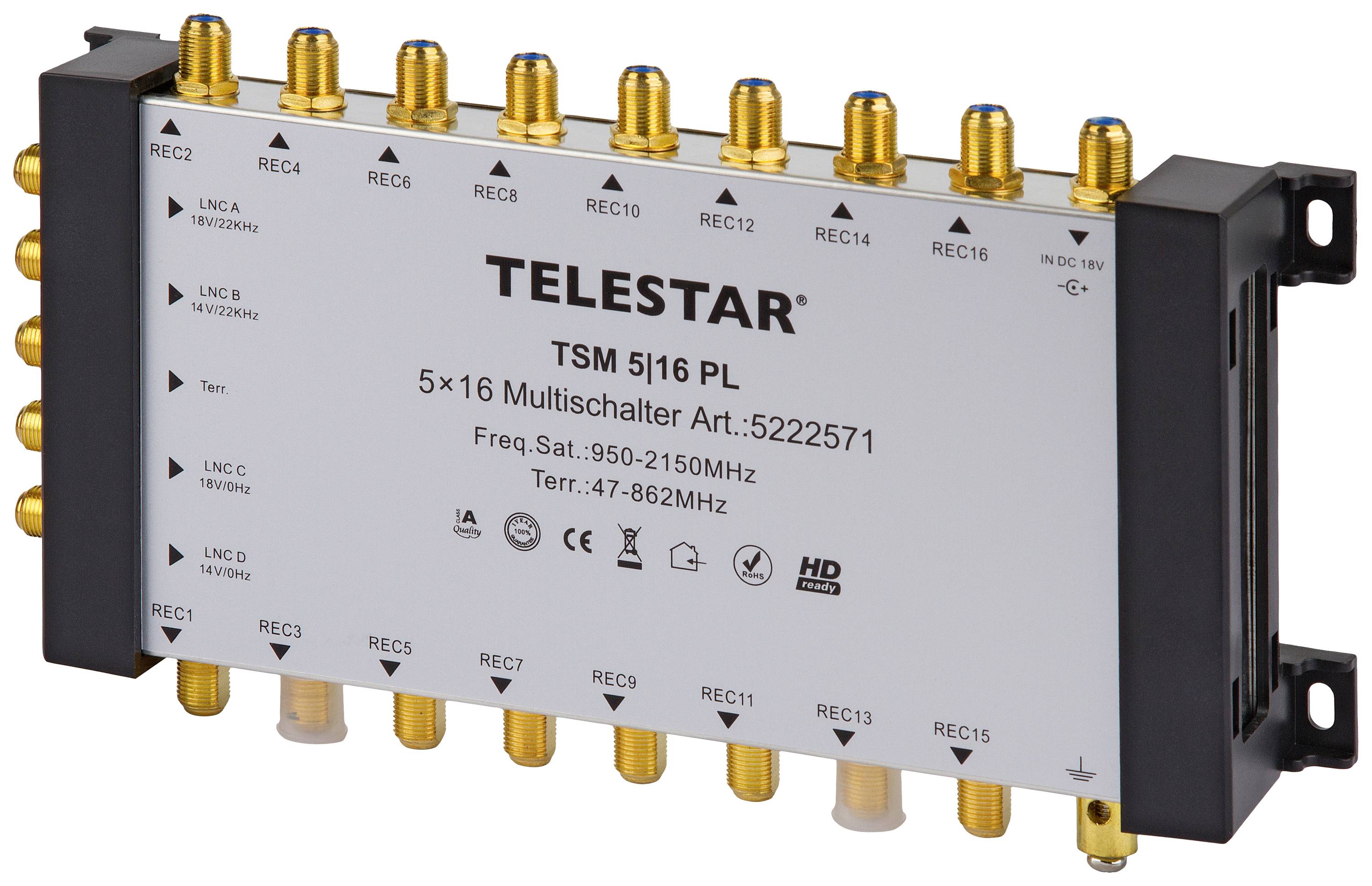 Telestar TSM 5/16 Premium Line SAT Multischalter Eingänge (Multischalter): 5 (4 SAT/1 terrestrisch) Teilnehmer-Anzahl: 1-2