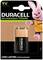 Duracell 9V Akku (170mAh) in Verpackung, mit rosa Hase als Maskottchen. Text: 'LONG LASTING POWER GUARANTEED'.
