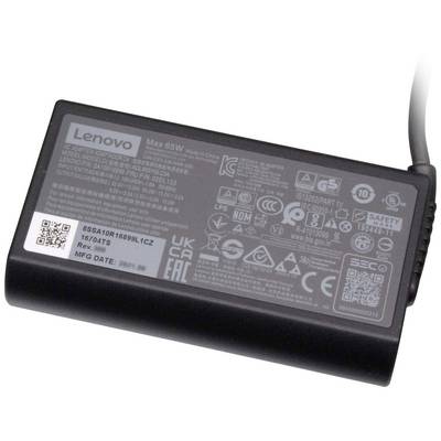 Lenovo Netzteil, Max 65W, Modellnummer sichtbar, mit Sicherheitskennzeichnungen und QR-Code auf der Oberseite.