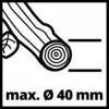 'Grafik zeigt ein rundes Holzstück mit der Aufschrift: max. Ø 40 mm', was den maximalen Durchmesser eines Holzstücks angibt.