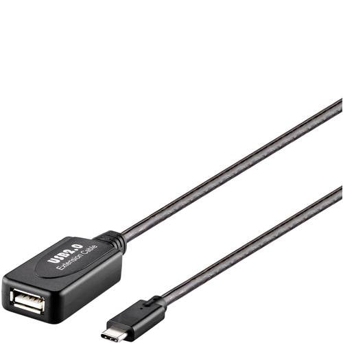 Renkforce USB-Kabel USB 2.0 USB-C® Stecker, USB-A Buchse 10.00 m Schwarz Aktiv mit Signalverstärkung, vergoldete Steckko...