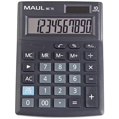 Ein schwarzer Taschenrechner mit Display zeigt die Zahlenfolge '1234567890'. Tasten umfassen Grundrechenarten und Funktionen.
