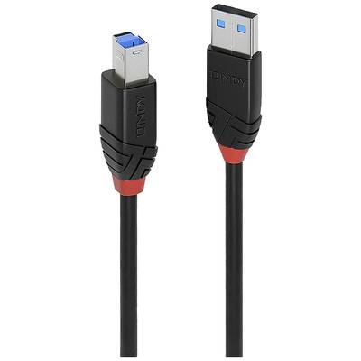 USB-Kabel mit USB-A- und USB-B-Anschlüssen, geeignet für Drucker oder Scanner. Schwarzes Kabel mit roten Details.