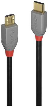 LINDY USB-Kabel  USB 2.0 USB-C® Stecker, USB-Micro-B Stecker 0.50 m Schwarz, Grau  36890