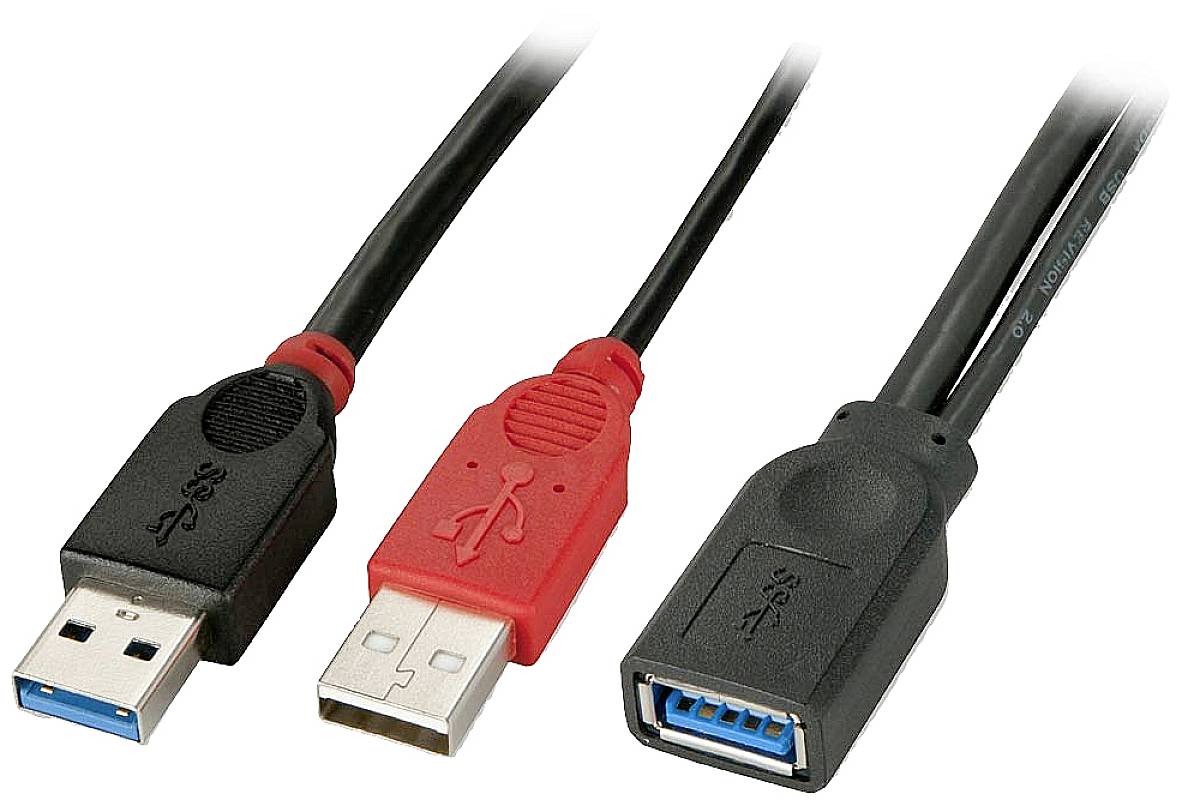 LINDY USB 3.0 Dual Power Kabel Typ A Verlängerung, schwarz, 0,5m