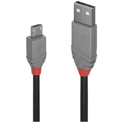 LINDY USB-Kabel USB 2.0 USB-A Stecker, USB-Micro-B Stecker 0.5 m Schwarz, Grau  36731