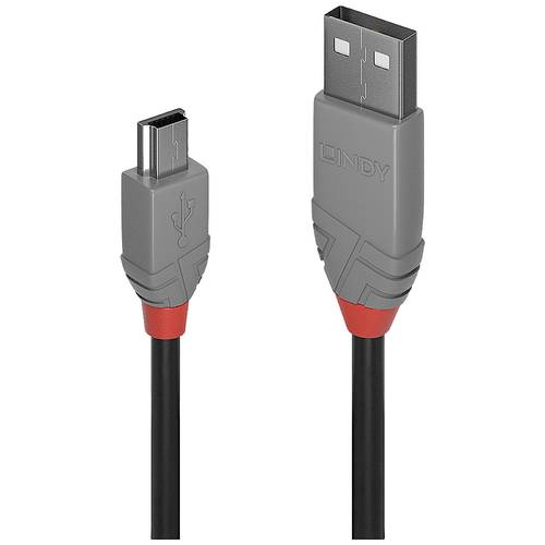 LINDY USB-Kabel USB 2.0 USB-A Stecker, USB-Mini-B Stecker 1.00 m Schwarz, Grau 36722