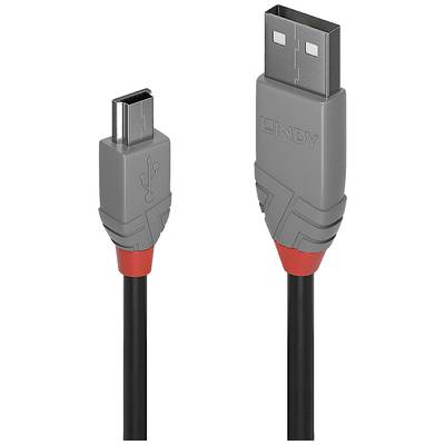 Ein graues USB-Kabel mit einem Standard-USB-Stecker auf der einen Seite und einem Micro-USB-Stecker auf der anderen Seite, beide mit roten Akzenten.