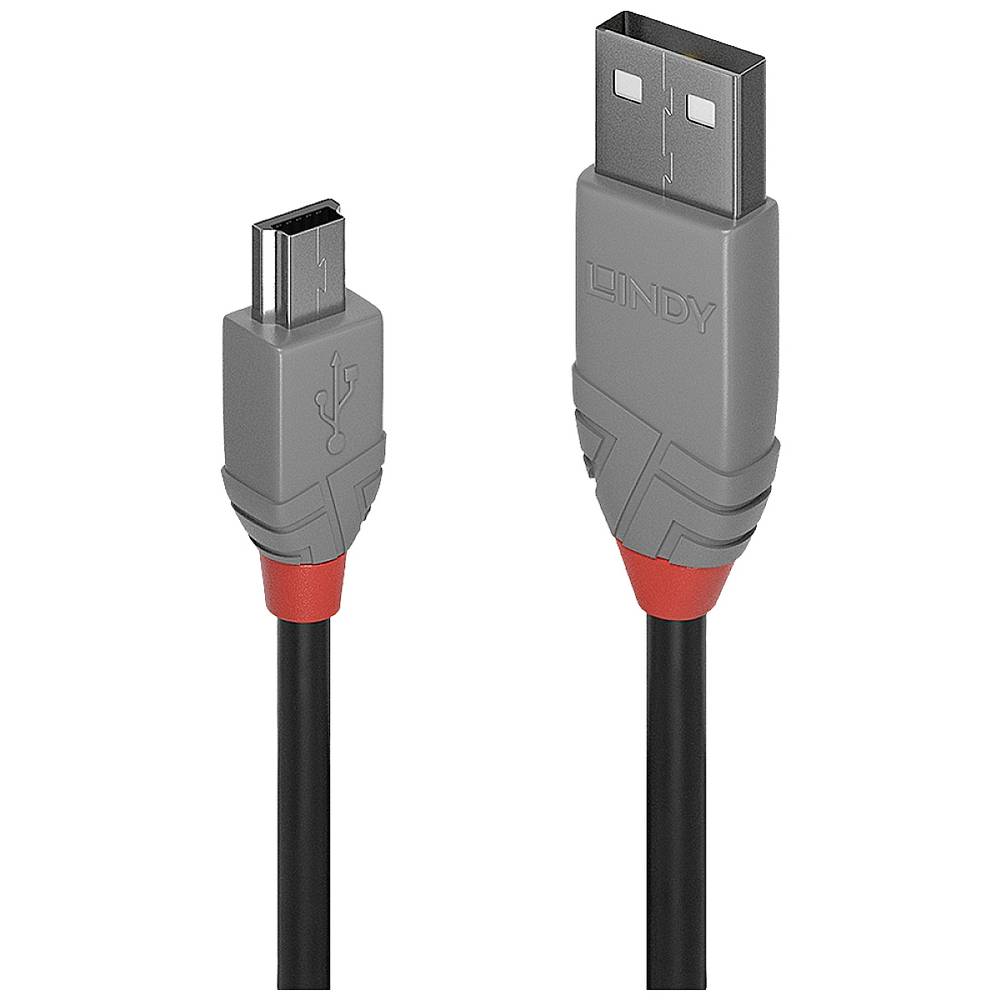 Lindy Anthra Line USB-kabel 0,5 m USB A Mini-USB B Mannelijk Zwart, Grijs
