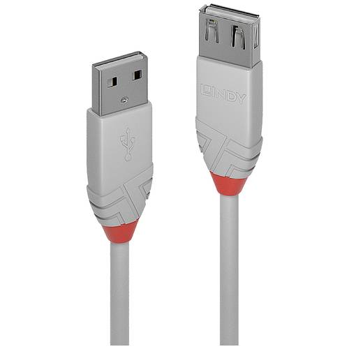 Thumbnail - LINDY USB-Kabel USB 2.0 USB-A Stecker, USB-A Buchse 2.00 m Grau 36713