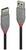 'Zwei graue USB-Kabel mit roten Akzenten, eines mit USB-A- und das andere mit USB-B-Stecker, auf weißem Hintergrund.'