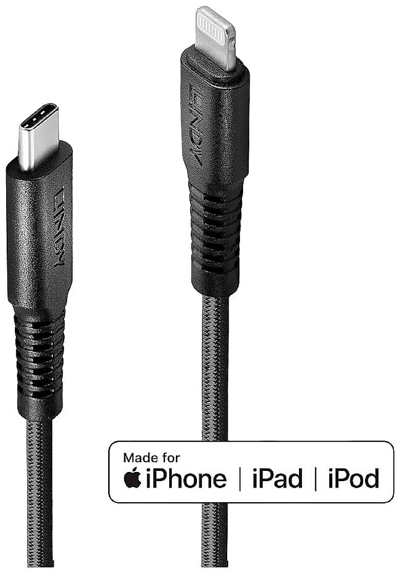 LINDY USB-Kabel USB 2.0 Apple Lightning Stecker, USB-C® Stecker 3.00 m Schwarz 31288