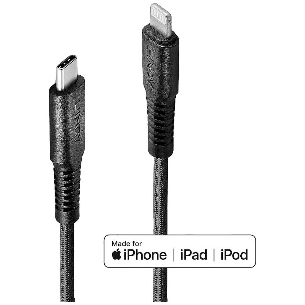 LINDY USB-kabel USB 2.0 Apple Lightning stekker, USB-C stekker 3 m Zwart