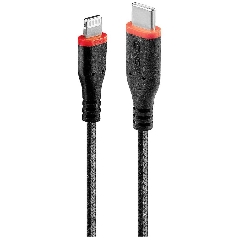 LINDY USB-kabel USB 2.0 Apple Lightning stekker, USB-C stekker 1 m Zwart