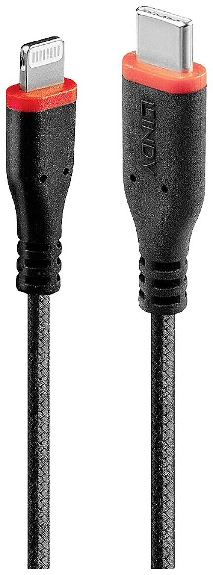 LINDY USB-Kabel USB 2.0 Apple Lightning Stecker, USB-C® Stecker 0.50 m Schwarz 31285