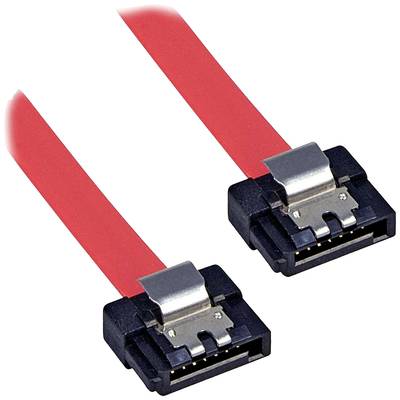 'Zwei rote SATA-Kabel mit schwarzem und silbernem Anschluss, die zur Verbindung von Festplatten mit dem Mainboard verwendet werden.'