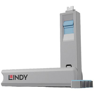 USB-Adapter in grau, vertikal stehend, mit blauem Anschluss oben. Logo 'LINDY' unten links.