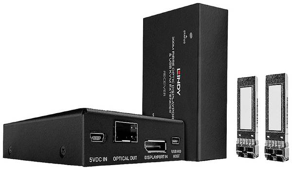 Lindy 300m Fibre Optic DisplayPort 1.2 & USB KVM Extender, Sender und Empfänger