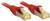 Zwei rote Ethernet-Kabel mit goldenen Steckern für Netzwerkverbindungen.