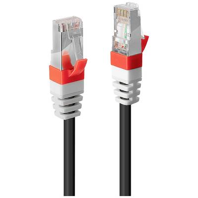 Zwei Ethernet-Kabelstecker mit roten Elementen und schwarzem Kabel, ausgerichtet in verschiedene Richtungen.