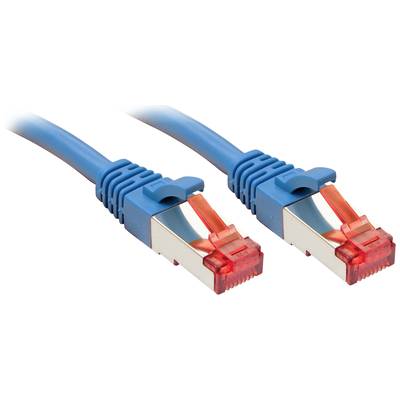 Zwei blaue Netzwerkkabel mit roten Steckern nebeneinander, die für Internetverbindungen verwendet werden.