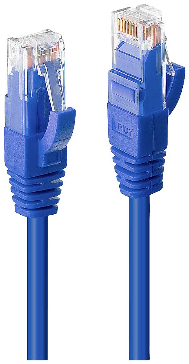LINDY 45477 RJ45 Patchkabel CAT 6 U/UTP 10.00 m Blau Geschirmt 1 St.
