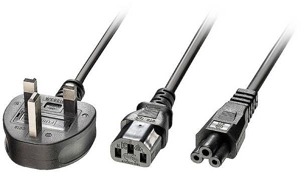 LINDY Strom Y-Kabel [1x UK-Stecker - 2x Kaltgeräte-Buchse C13, Kleeblatt-Buchse C5] 2.50 m Schwarz