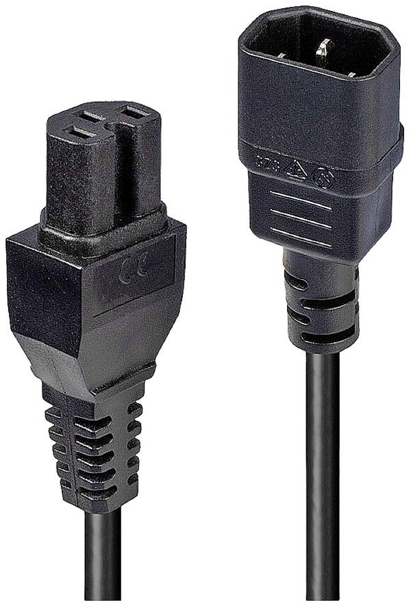 LINDY Strom Anschlusskabel [1x Kaltgeräte-Stecker C14 - 1x Kaltgeräte-Buchse C15] 2.00 m Schwarz