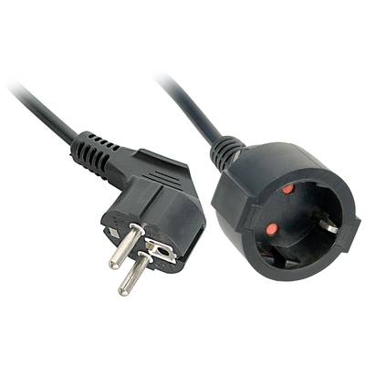 Ein schwarzes Netzkabel mit einem Schuko-Stecker und einer Schuko-Kupplung. Geeignet für europäische Elektrogeräte.