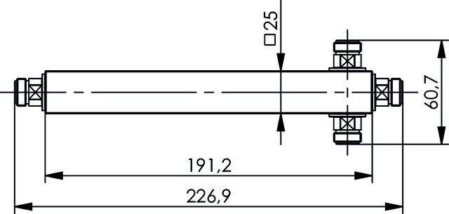 Technische Zeichnung eines zylindrischen Bauteils mit Maßen: Länge 226,9 und 191,2 mm, Durchmesser 60,7 mm, Lochgröße 25 mm.