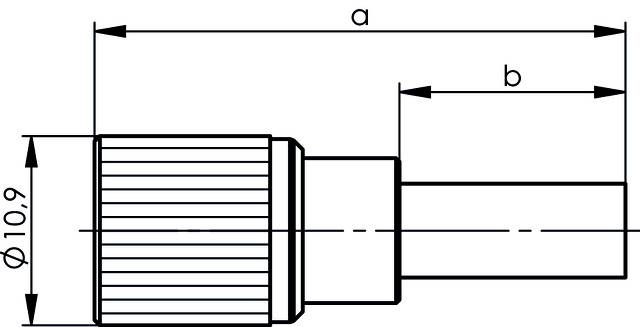 Technische Zeichnung eines zylindrischen Adapters mit geriffeltem Griff. Mit Maßen 'a' und 'b' sowie Durchmesserangabe von 10,9.