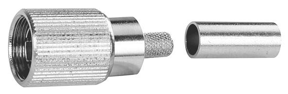 Zwei metallische Teile, links ein gerändeltes Teil mit Innengewinde, rechts ein glattes Rohrstück. Verbindungsstück oder Adapter.