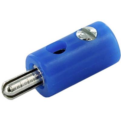 Kleiner blauer elektrischer Stecker mit Metallklemme und Schraube, verwendet in elektronischen Schaltungen zur sicheren Verbindung.
