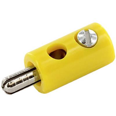 Ein gelber Anschlussadapter mit Metallschraube, häufig verwendet für elektrische Verbindungen.