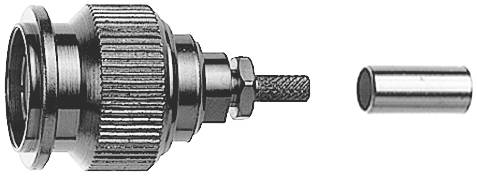 'BNC-Stecker mit abisoliertem Kabelende und einzelner Ferrule.'